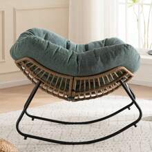 Oversized Egg Rocking Chair, Wicker Rattan Patio Lounge Chair With Thick Cushion, Egg-Shaped Rocker For Balcony, Porch, Garden & Bedroom - Green - View 3