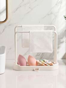 Kitchen Sink Organizer Drain Tray, Sponge And Dishcloth Holder, Kitchen Sink Sponge And Cloth Drying Rack,Cosmetics Drying And Storage Rack,Double Rod Design Keeps Cloths And Cleaning Supplies Dry, Suitable For Soap, Dishcloths, Beauty Sponge - Multicolor - View 1