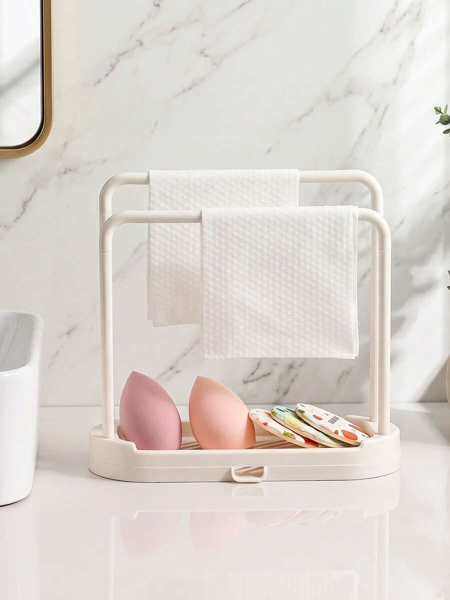 Kitchen Sink Organizer Drain Tray, Sponge And Dishcloth Holder, Kitchen Sink Sponge And Cloth Drying Rack,Cosmetics Drying And Storage Rack,Double Rod Design Keeps Cloths And Cleaning Supplies Dry, Suitable For Soap, Dishcloths, Beauty Sponge - Multicolor - View 1