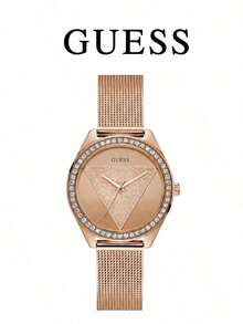 GUESS Gentle Rose Gold Women's Watch With Rhinestone Bezel, Fine Mesh Steel Band, Niche Luxury Casual Wristwatch - Rose Gold - View 5