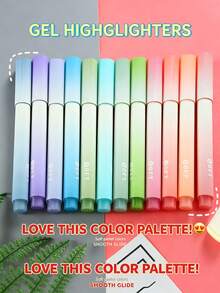 1/4/6/12pcs/1set Gradient Color Fluorescent Markers, Colorful Water-Based Markers, Fresh Soft Multicolor Fluorescent Marker Design, Suitable For Classroom Notes, Key Point Marking, Note Classification, Textbook Marking, Diary Writing, Office Document Marking - Gradient Highlighter - View 4
