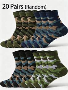 5/10/20 Pairs Men Camouflage Print Crew Socks, Soft Breathable Camo Mid Socks, Outdoor Daily Casual Sports Socks Random - Multicolor - View 7