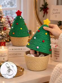 Keranjang Penyimpanan Meja Anyaman Berbentuk Pohon Natal dengan Tutup Kerucut yang Dapat Dilepas, Hiasan Bintang dan Bola, Ember Penyimpanan dengan Tutup, Cocok untuk Kosmetik, Perhiasan, Jepit Rambut, Lipstik, Pulpen, Kunci, Meja Rias, Meja Kantor, Kamar Tidur, Pajangan Pesta, Hadiah Musim Dingin - Beraneka warna - View 11
