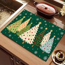 1pc 2D Christmas Absorbent Mat, Christmas Tree Pattern, Kitchen Countertop Absorbent Drying Mat, Coffee Machine Mat, Pour-Over Coffee Pot Mat, Dish Drainer Mat, Non-Slip Heat-Resistant Kitchen Mat, Dining Table Mat, Breakfast Mat, Washing Machine Mat, Home Kitchen Dining Table Coffee Shop Bar Decor Mat, Holiday Party Housewarming Gift - Multicolor - View 12