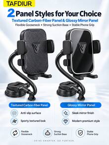 TAFDIUR 1pc ABS+Iron Alloy Material Mirror/Textured Dual Panel Option Gooseneck Triangular Press-Lock Freely Bendable Suction Cup Car Phone Holder, Suitable For Dashboard Adsorption Installation, Freely Bendable, Stable And Shake-Free, Suitable For Driver Navigation/Music/Phone Call Scenarios - Multicolor - View 1