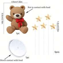 5pcs/7pcs Light Brown Bear With Golden Star Cake Topper Decorations, Suitable For Baby Shower, Birthday Party Cake Decor - Multicolor - View 7