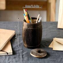 1 buah Tong Kayu Antik dengan Tutup, Wadah Kayu Rustic Multifungsi untuk Perhiasan, Teh, Alat Tulis, Kuas Makeup, Organizer Dekorasi Meja Rumah - MultiWarna - View 10