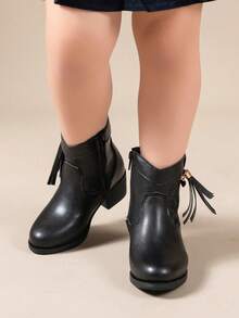 1 Pair Girls' Leather Ankle Boots, New Autumn/Winter Princess Fashion Boots - Black - View 3