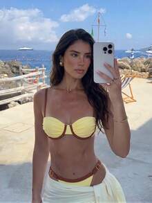 Women's Underwire Colorblock Ruched Bust Bikini Set, Spaghetti Strap Backless Tie Swimwear, Suitable For Beach Vacation Summer - Multicolor - View 10