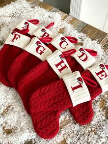 Red Letter Christmas Socks - Knitted Wool Christmas Sock Hanging Decoration, Festive Holiday Decor, Christmas Theme Letter Design, Perfect For Christmas Tree, Fireplace, Door And Window Hanging, Creating Home Holiday Atmosphere - Multicolor - View 7