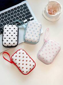 Cute Polka‑Dot Data Cable Storage Bag, Mobile Phone Charger, Large Capacity Portable Hard Disk, USB Drive, Wired Earphones, Power Bank Storage Box, Travel Power Cable Storage Bag, CCD Camera Bag, Protective Cover, Hard Shell Portable Box - Multicolor - View 3