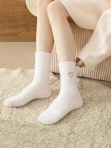 1/5/10 Pairs Thick Warm Winter Women's Pink Heart Pattern Socks - Multicolor - View 7