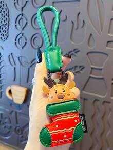1pc Christmas Cartoon PU Leather Key Lanyard Christmas Tree Reindeer Sock Pendant Holiday Gift Car Keychain Bag Charm - A - View 9