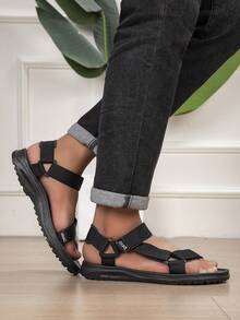 Solid Color Beach Hook-And-Loop Buckle Beach All Season - Black - View 5
