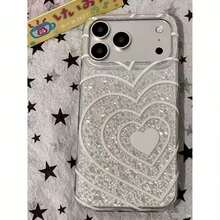 Casing Ponsel Ins Style Desain Hati Berongga Tekstur Berlian Kompatibel Dengan iPhone 17 Pro/17/16 Pro Max/17 Pro Max/15 Pro Max/14, Pelindung Anti Jatuh, Gaya Niche Kelas Atas yang Unik - Perak - View 3