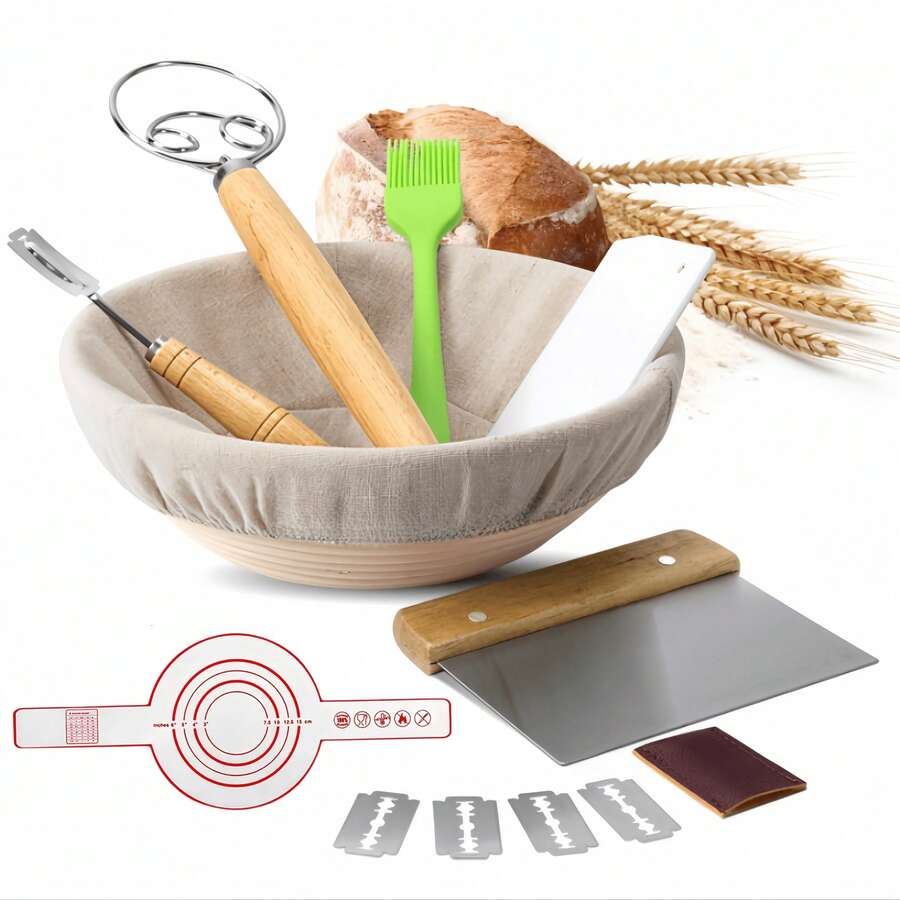 GRNupld Sourdough Fermentation Basket Kit, 9 Inch Round Rattan Fermentation Basket, Complete Sourdough Fermentation Set - View 1