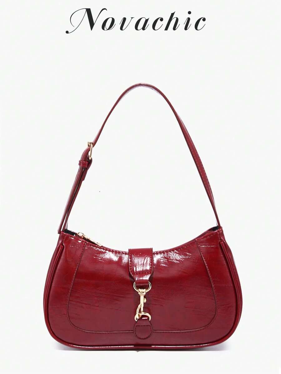 1pc Novachic Vintage Minimalist Crescent Shaped Adjustable Strap Handbag, Suitable For Dates, Outings, Parties - Red - View 1