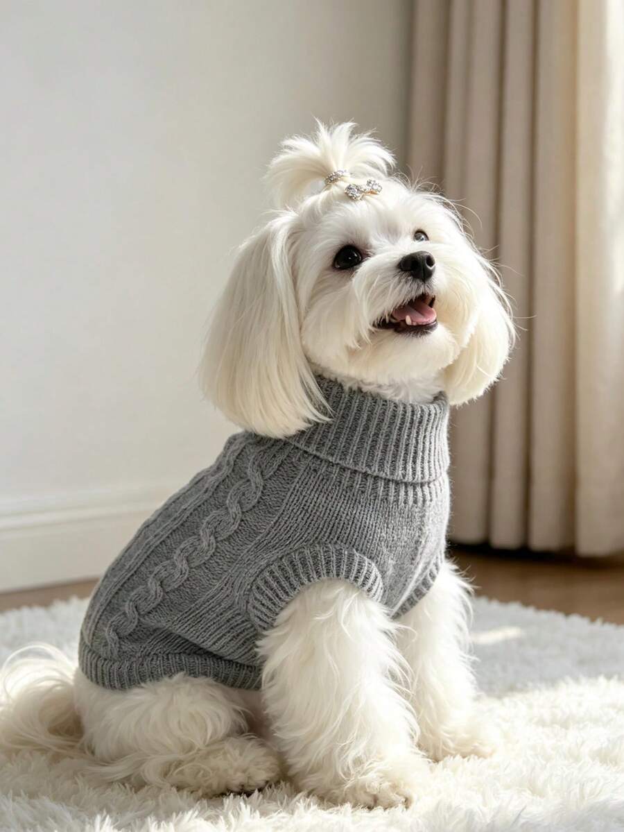寵物毛衣狗狗毛衣 秋冬高領麻花編織背心 約克夏梗犬 比熊犬保暖 小/中型犬貓冬季品牌風簡約寵物毛衣