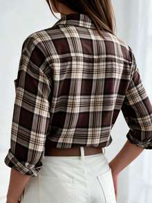 Women's Plaid Casual Versatile Daily Wear Shirt - Brown - View 2