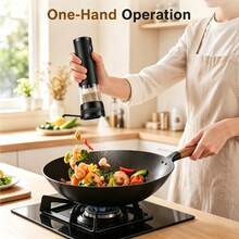 Electric Salt And Pepper Grinder Set, Rechargeable USB-C With Charging Base, External Adjustable Coarseness Dial, 100ml Large Capacity Container, LED Light For Precise Seasoning, One-Hand Operation, Ideal For Kitchen, BBQ, Parties, Restaurants - Black - View 7