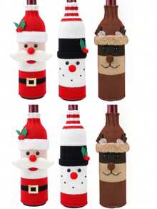3pcs/6pcs Christmas Knitted Wine Bottle Covers, Santa Claus Snowman Reindeer Wine Bottle Decor, Holiday Table Party Gift Ornament - View 13