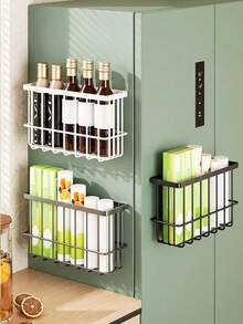 Magnetic Refrigerator Storage Rack-A Drill-Free, Wall-Mounted Basket Designed For The Side Of The Fridge. It Offers High Capacity And Space-Saving Storage For Items Such As Plastic Wrap, Straws, Seasoning Bottles, And Kitchen Paper Towels. - Multicolor - View 12
