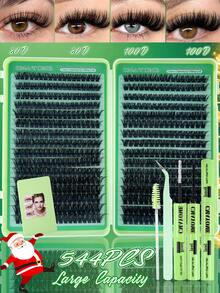 640/608/540pcs DIY Eyelash Extension Kit: Mixed Length 10-16mm, 10D-150D Cluster, 0.07mm D Curl, Fluffy Style. Includes Glue, Brush And Tweezers. Suitable For All Makeup Looks, Portable And Beginner-Friendly. - Multicolor - View 15