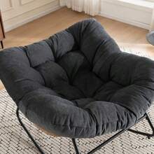 Oversized Egg Rocking Chair, Wicker Rattan Patio Lounge Chair With Thick Cushion, Egg-Shaped Rocker For Balcony, Porch, Garden & Bedroom - Black - View 3