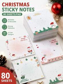 4 Styles Christmas Sticky Notes, 80 Sheets Per Pad, 320 Sheets Total, Santa Snowman Gingerbread & Holiday Pattern Memo Pads For Notes, Reminders, Journaling, Office, Desk & Christmas Stationery - one-size - View 7