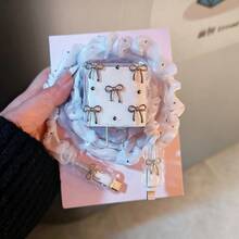 Silver Bowknot Charger Protective Sleeve Apple Type-C Data Cable Anti-Breakage Protective Sleeve Phone Charger Head Cable Wrap Set - Pink - View 4