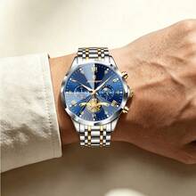 POEDAGAR Luxury Men's Watch, Crafted From Waterproof Stainless‑Steel With Chronograph Function. Fashion‑Exquisite Look, Ideal For Daily Wear And Gifti - Gold - View 3