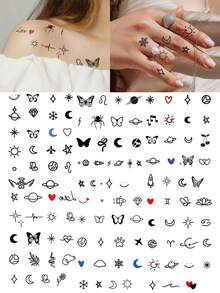 6PCS Minimalist Mini Butterfly Snowflake Heart Music Note Pattern Party Gifts Holiday Gifts Music Festival Temporary Body Skin Waterproof Tattoo Stickers For Hands Shoulders Neck - Multicolor - View 1