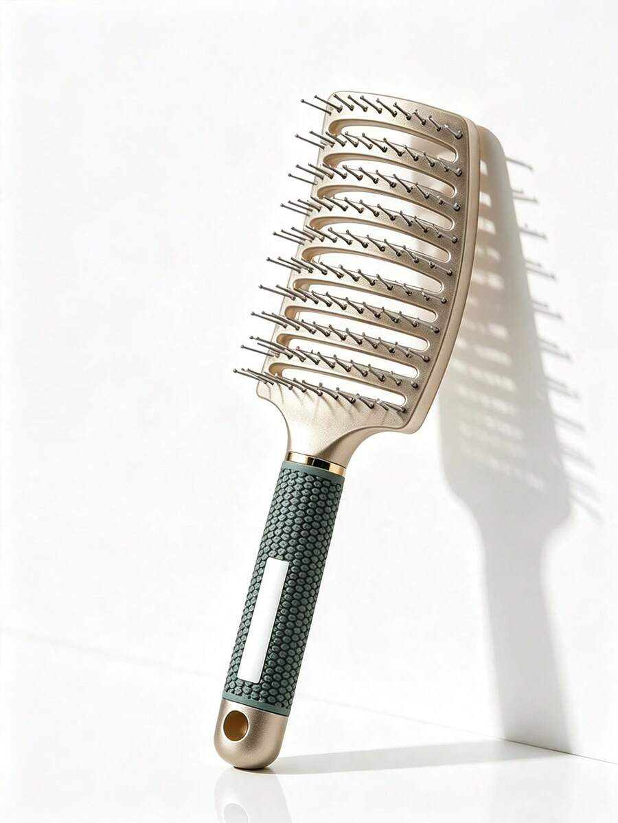 Vented Curved Detangling Hair Brush, Anti Static Scalp Massage Comb With Non-Slip Handle, Wet & Dry Use Styling Brush For Long Thick Hair - Gold - View 1