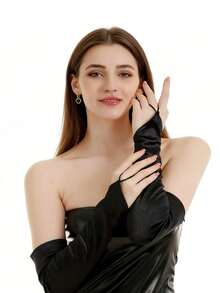 1 Pair Long Fingerless Satin Arm Sleeves, Fresh And Sweet Style, Sun Protection, For Makeup And Ball - Black - View 2