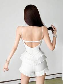 Top Dazzle Women's White Knitted Ruffle Shorts With Slight Stretch Comfortable Straight Leg Fit For Everyday Wear - White - View 6