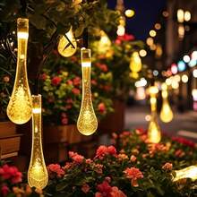 Christmas & Halloween Warm Solar Water Drop String Lights, 5M20LED, 7M50LED, 12M100LED, Transparent 3D Dewdrop Beads, Crystal Clear Shell, Soft Warm Diffused Light, Solar Powered With Daylight Energy Storage And Built-In Light Sensor - Solar Water Drop String Lights - View 5