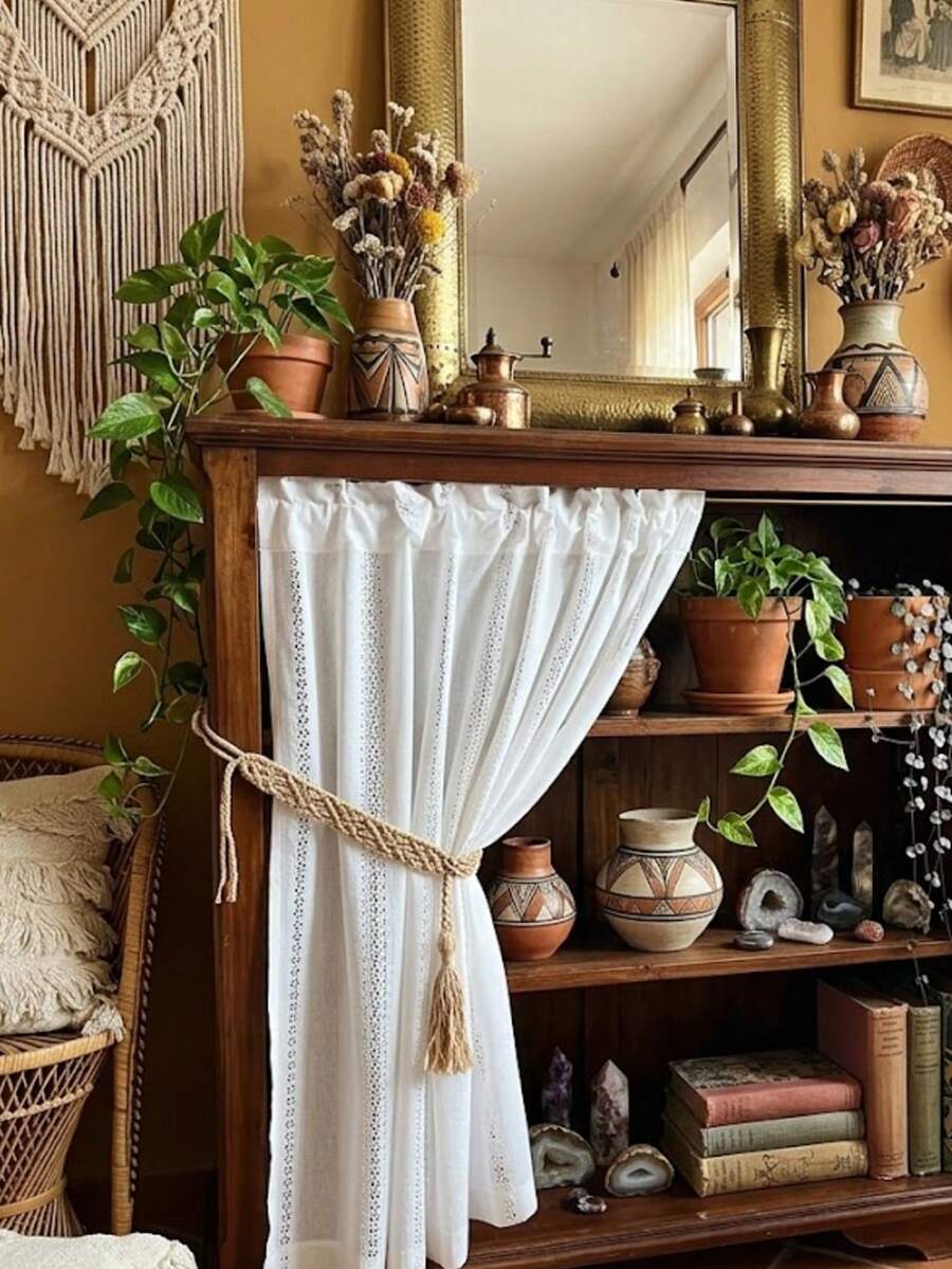 1PC Spring/Summer Simple Elegant Hollow Floral Embroidered Cafe Hollow Table Skirt Short Curtain, Suitable For Kitchen Cabinet, Living Room, Balcony, Bay Window, Bedroom, Wardrobe, Study, Garden Home Decor - White - View 1