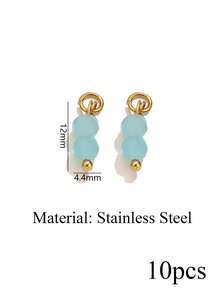 10-Piece Set Of Stainless Steel Colorful Round Bead Pendants With Open Rings-Necklace And Earring DIY Craft Jewelry Supplies - Round - View 17