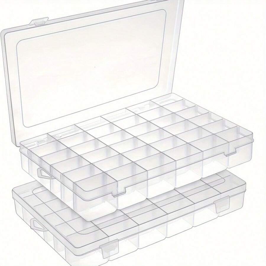 2pcs 36-Compartment Clear Plastic Storage Boxes | Suitable For Beads, Jewelry Making, Craft Organization - Plastic Boxes With Dividers And Labels For Craft Organization - Multicolor - View 1