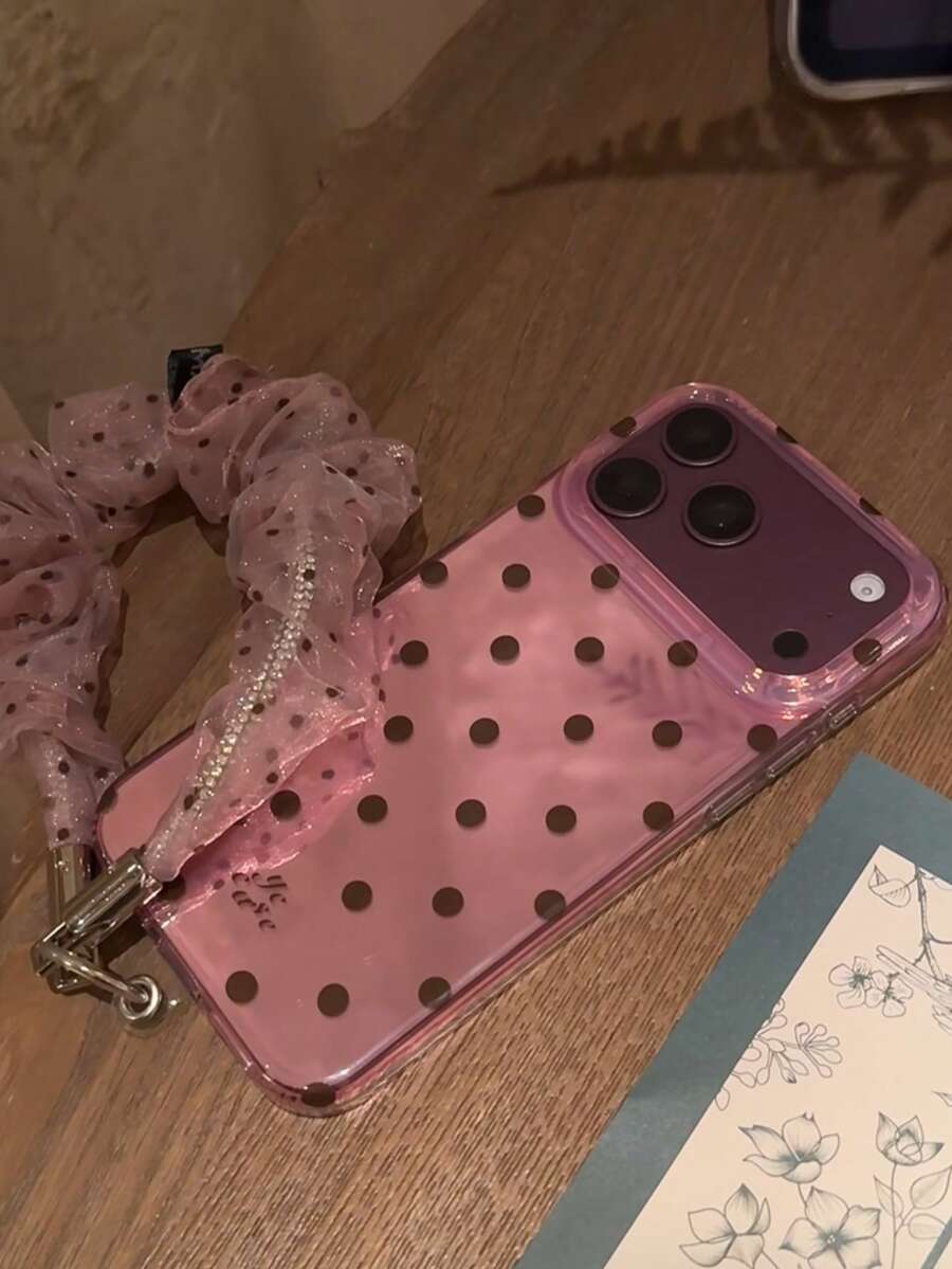 Premium Korean Style Polka Dot Phone Case Compatible With Iphone 18 Pro Max, 15, 17 Pro, 13, 18 Pro, 17, 16 Pro Max, Creative Full Coverage Anti-Drop Protective Cover, Women's Design - Pink - View 1