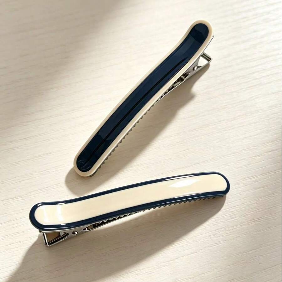 2pcs Acetate Minimalist Korean Style Alloy Duck Bill Hair Clips - Multicolor - View 1