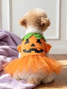 LUCKIE LABO 1pc Halloween Pumpkin Smiling Face Funny Pattern Pet Dress, Physical Flea Prevention, Reduces Shedding, Heat-Insulating And Breathable, Suitable For Small And Large Dogs And Cats, Indoor And Outdoor - Multicolor - View 5