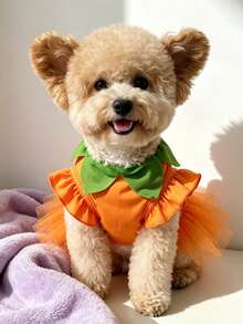 LUCKIE LABO 1pc Halloween Pumpkin Smiling Face Funny Pattern Pet Dress, Physical Flea Prevention, Reduces Shedding, Heat-Insulating And Breathable, Suitable For Small And Large Dogs And Cats, Indoor And Outdoor - Multicolor - View 3