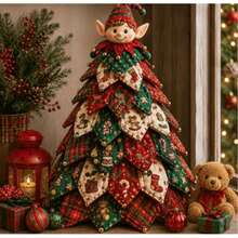 3D Quilted Christmas Tree DIY Sewing Kit (Includes Angel Tree Topper), Layered Patchwork Tabletop Tree Handmade Kit, Suitable For Holiday Fireplace Mantel And Shelf Decor - Multicolor - View 9