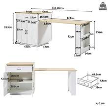 Extendable Bar Table With Storage (133-202 * 70 * 93.5), With Two Drawers And Four Compartments, Expandable Kitchen Island Table 2-6 People, Kitchen Dining Cart With Side Shelves, White. - White + MDF - View 5