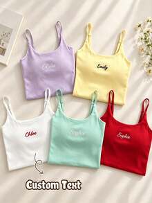 Personalized Embroidered Tank Top, Custom Name Spaghetti Strap Tops, Bridesmaid Wedding Party Gift - Multicolor - View 11