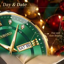 1pc Luxurious Men's Luminous Waterproof Double-Calendar Stainless Steel Quartz Watch, For Daily Wear, Business, Birthday, Gift, Souvenir, Christmas - Multicolor - View 4