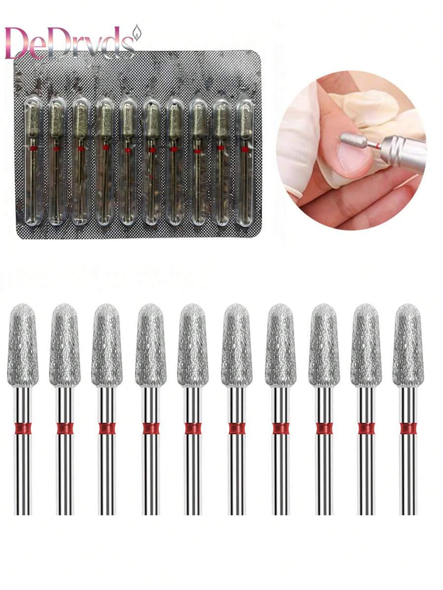 DeDryDS 10件組鑽石花生型美甲鑽頭組，適用於美甲磨機、電動美甲锉及其他專業美甲工具，含碳化物，適用於壓克力膠凝美甲，居家與美甲沙龍使用