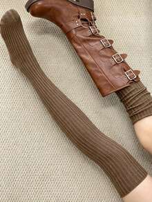 1 Pair Women's Vertical Striped Over-The-Knee Socks, High Elasticity Non-Constricting, Suitable For Daily Wear And Matching With Boots - Multicolor - View 6