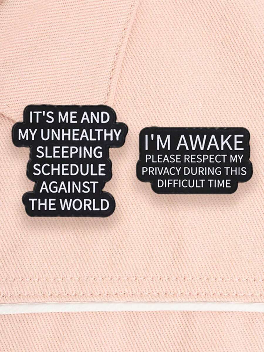 2 Pcs Fun Late Night Quotes Enamel Pins, Simple Text Satire Badges, Fashion Accessories For Clothes Backpacks, Gift For Friends